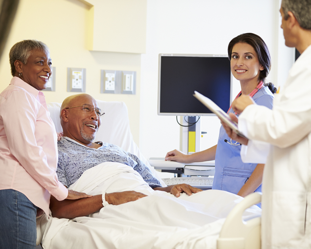 Couple with medical staff