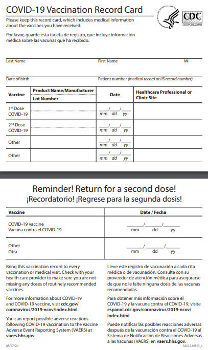 COVID-19 Vaccination Record Card