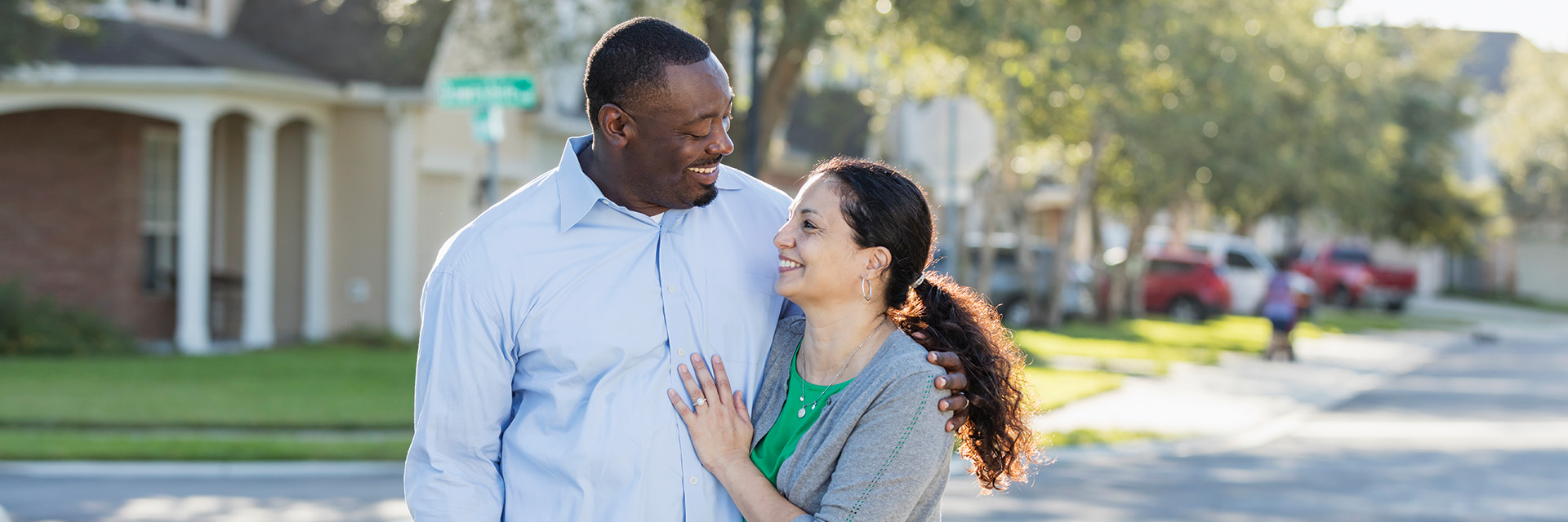 Couple standing in street