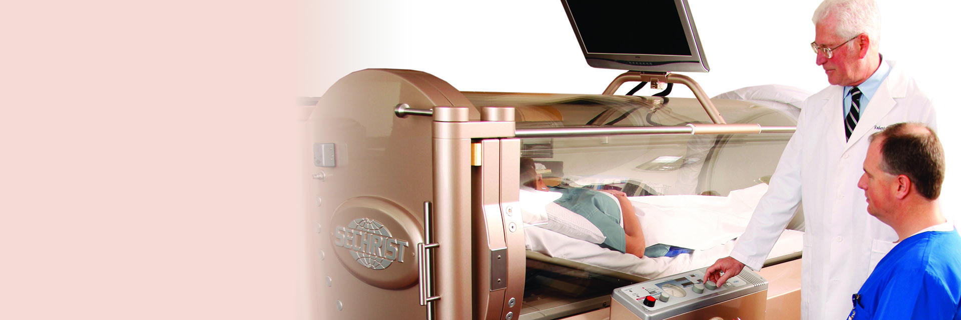 Doctor, Technician and Patient in a Hyperbaric Chamber