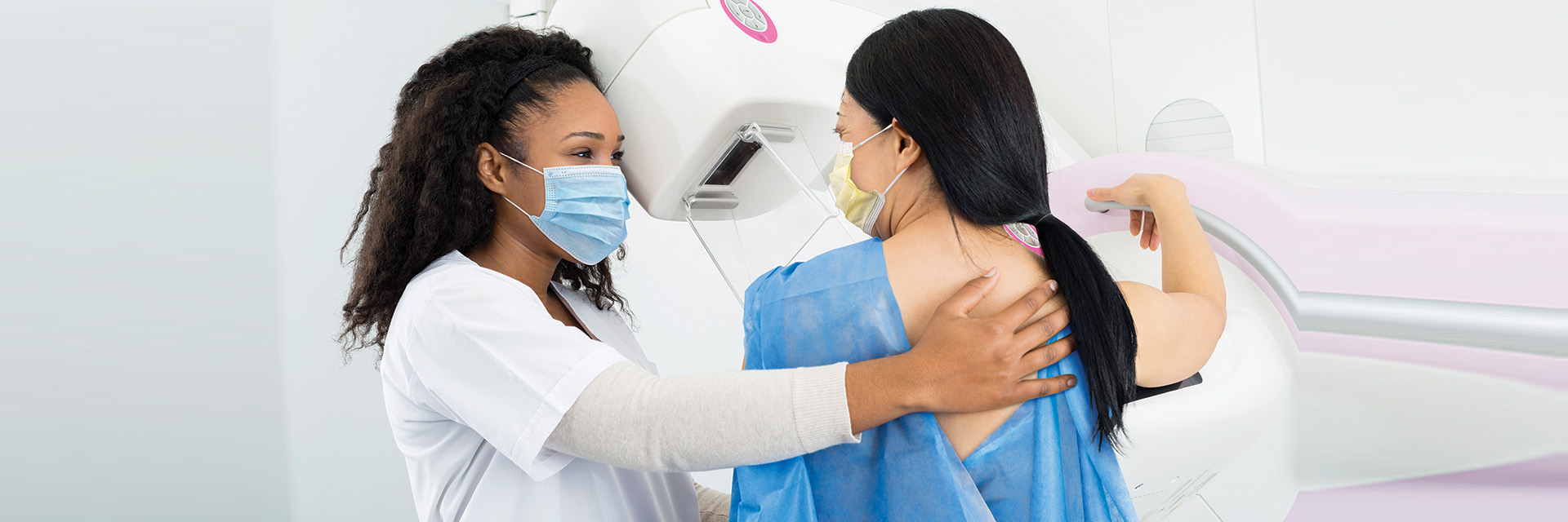 Woman getting mammogram