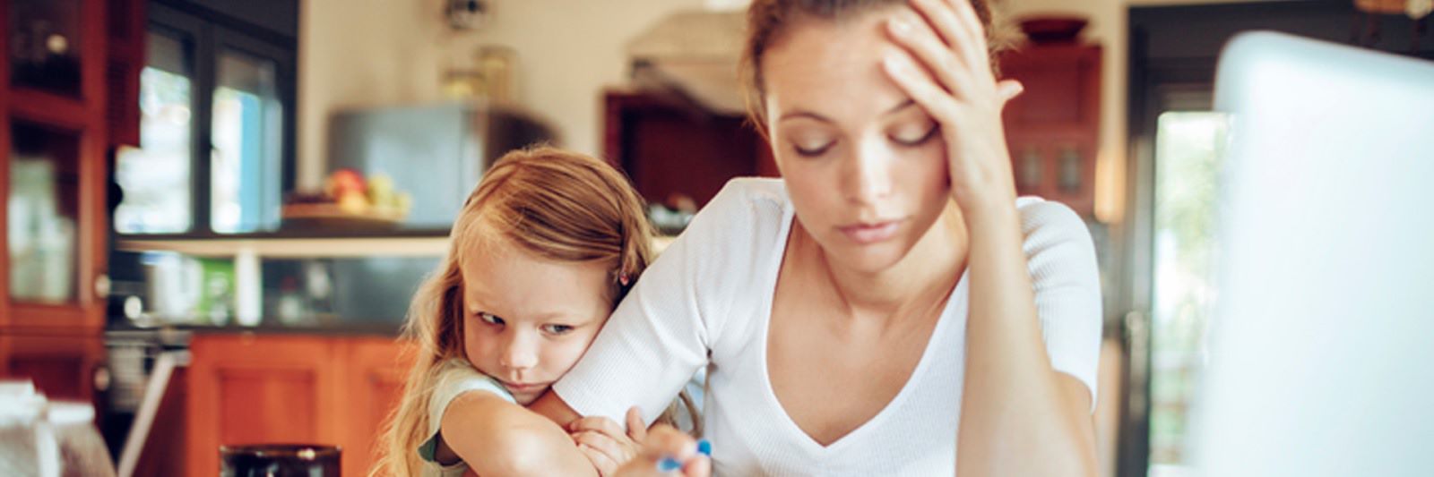 Mom with daughter stressed out