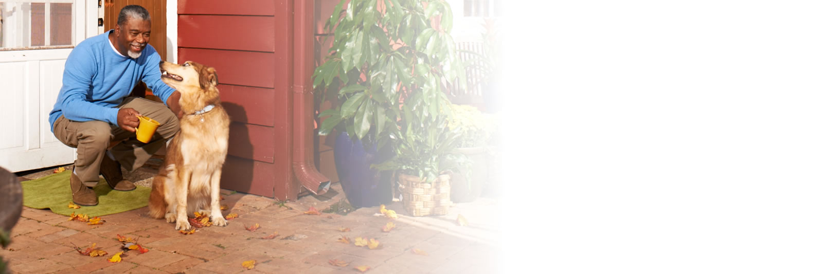 Man in backyard with dog