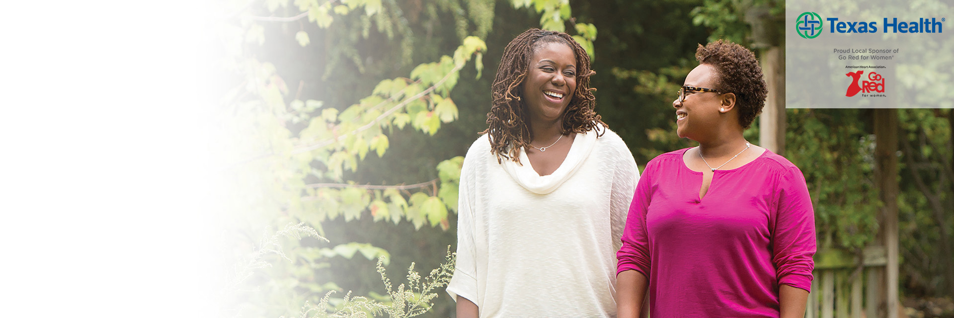 Two women walking outside