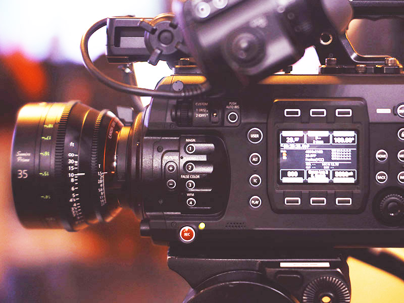 Side view of a video camera