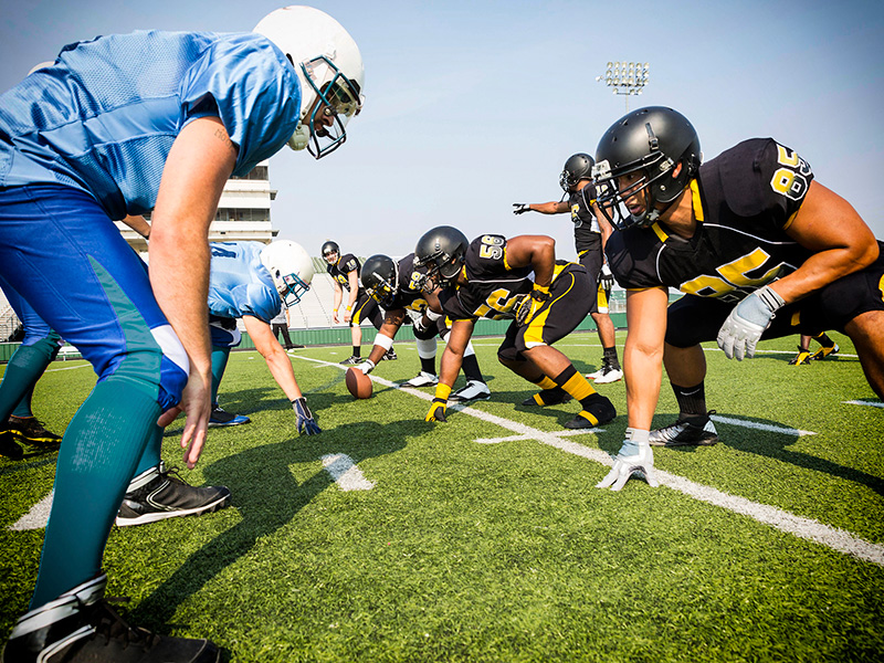 Football player lining up