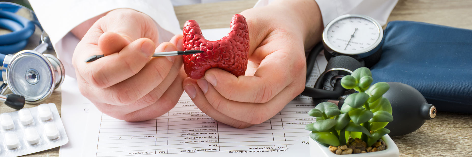 Doctor showing where the thyroid is