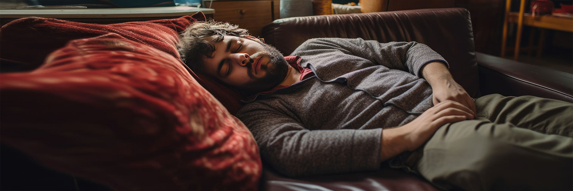 Man with a beard asleep on the couch