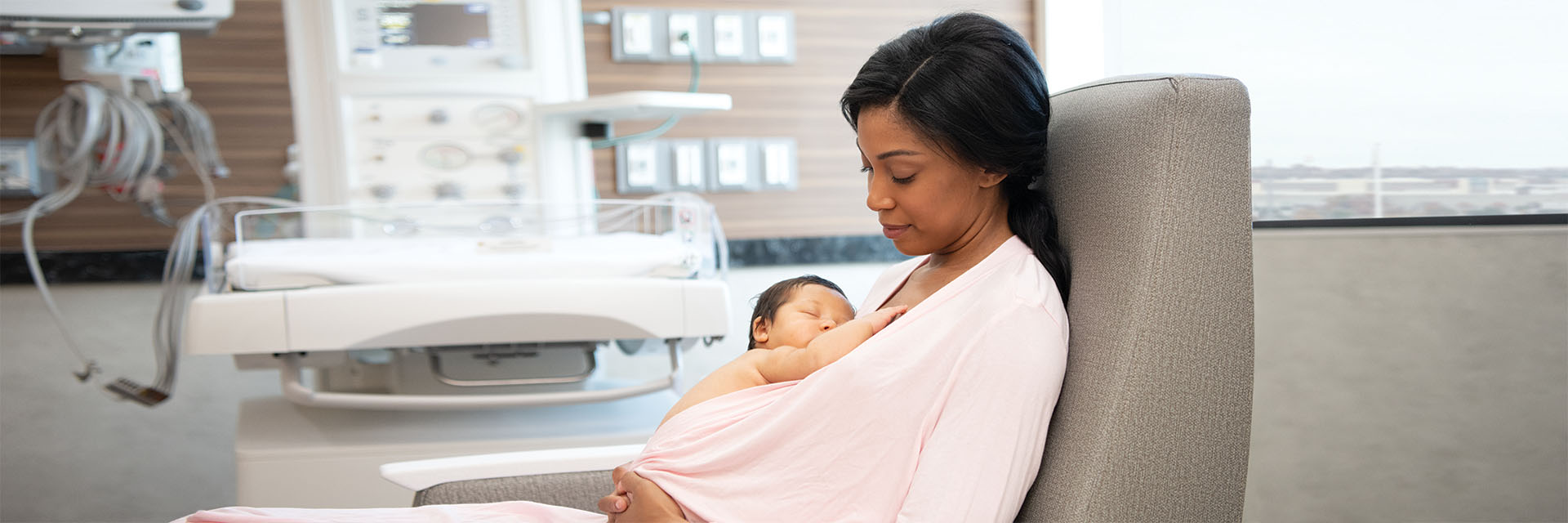 Mom and baby getting skin to skin time