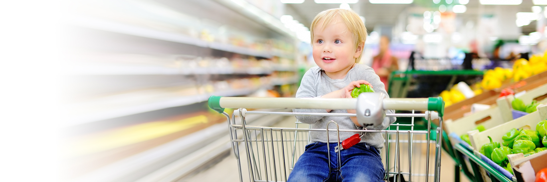Little boy in a shopping cart