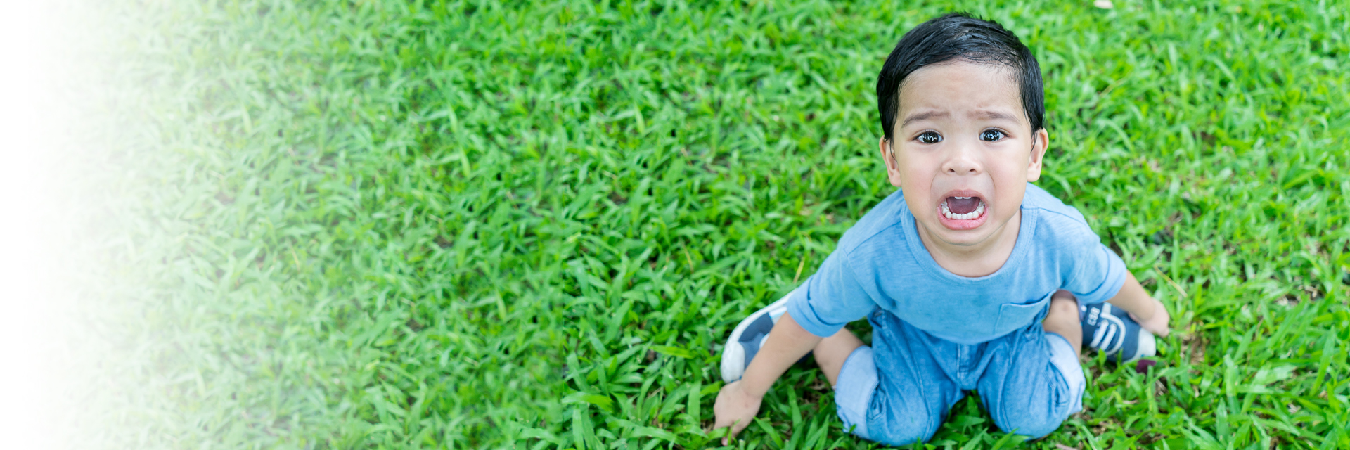 Baby boy playing in grass