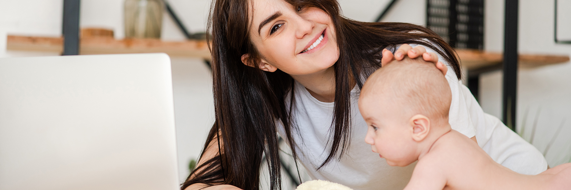 Mom baby and laptop