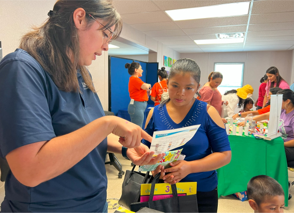 Two women reviewing a document