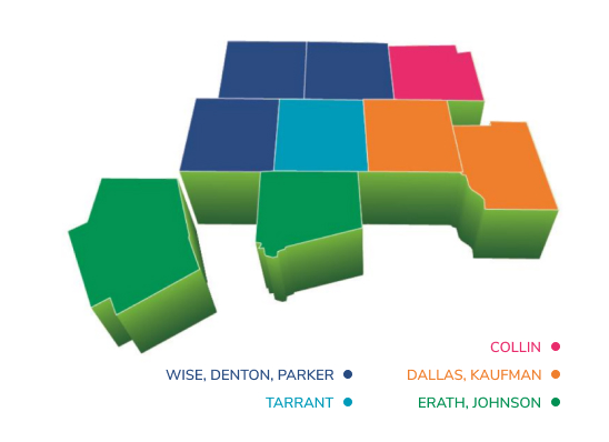 Graphic map of North Texas Counties