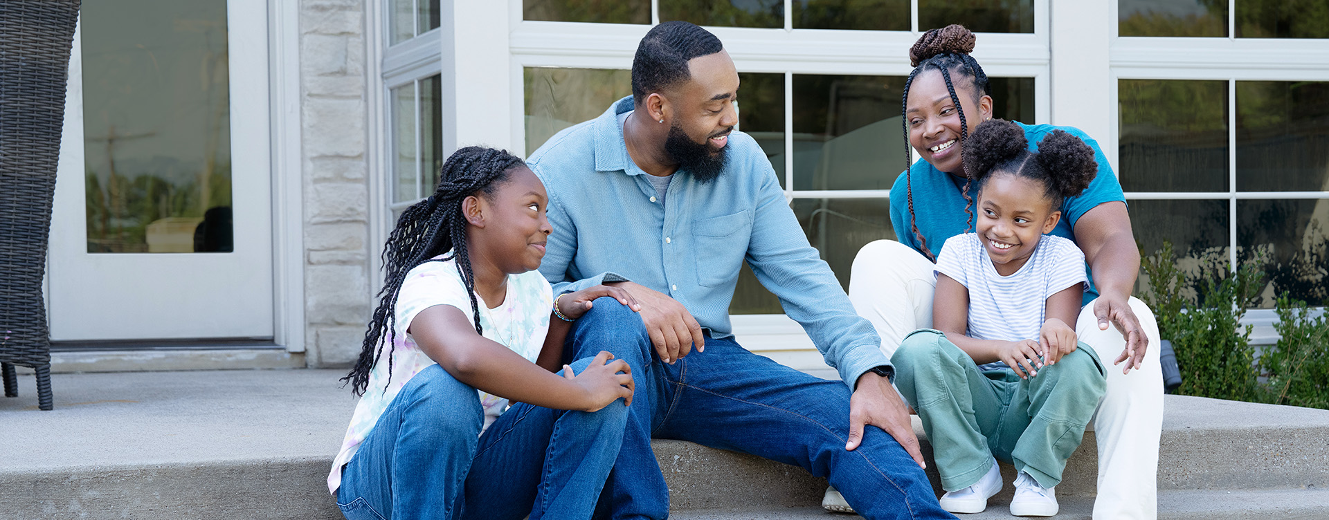 Family sitting on steps