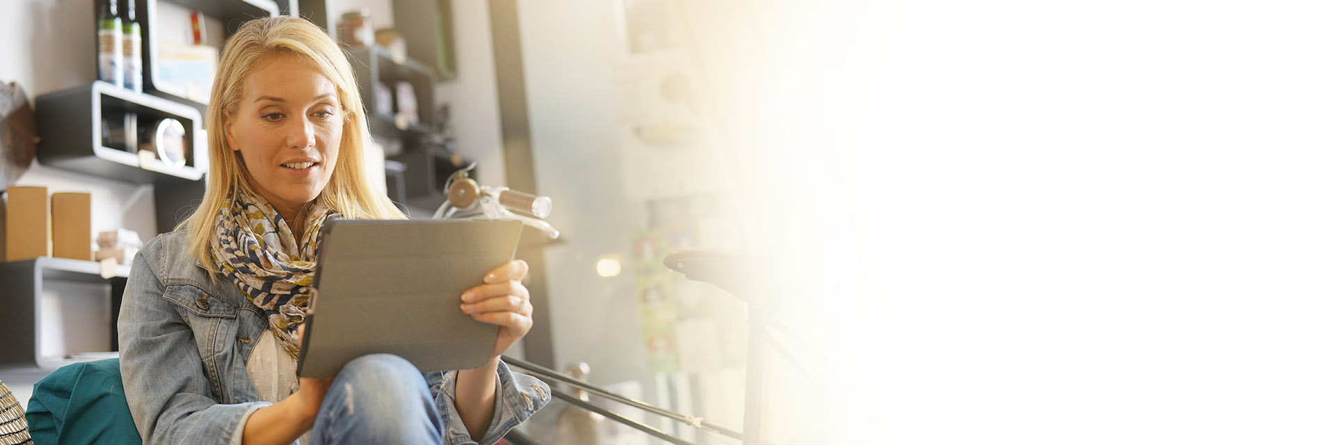 Woman reading tablet