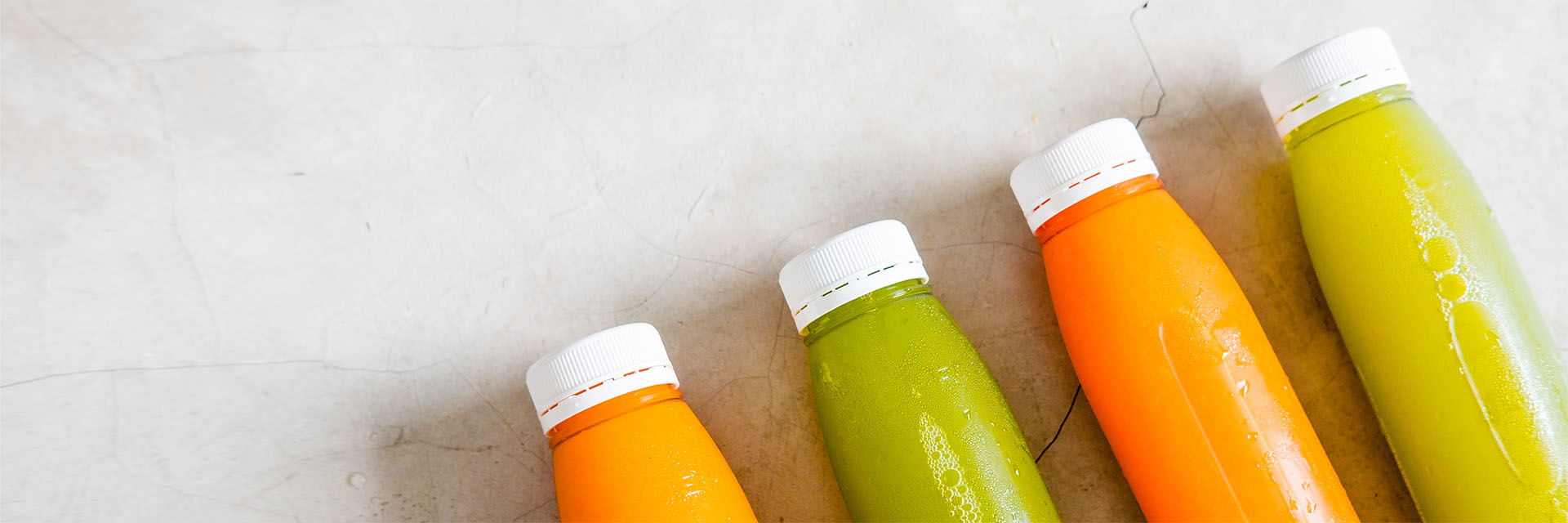 Multi color bottles of juice