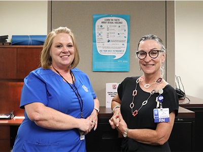 Cindy Burnette, left, southwest region SANE manager, and Kathleen Gann, W.W. Caruth Jr. Foundation director of the Texas Health System Services SANE program.