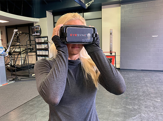 Bobby Jean Lee, physical therapist, demonstrates the new device at the Texas Health Sports Medicine Clinic in Fort Worth.