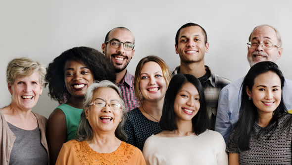 Smiling, diverse group