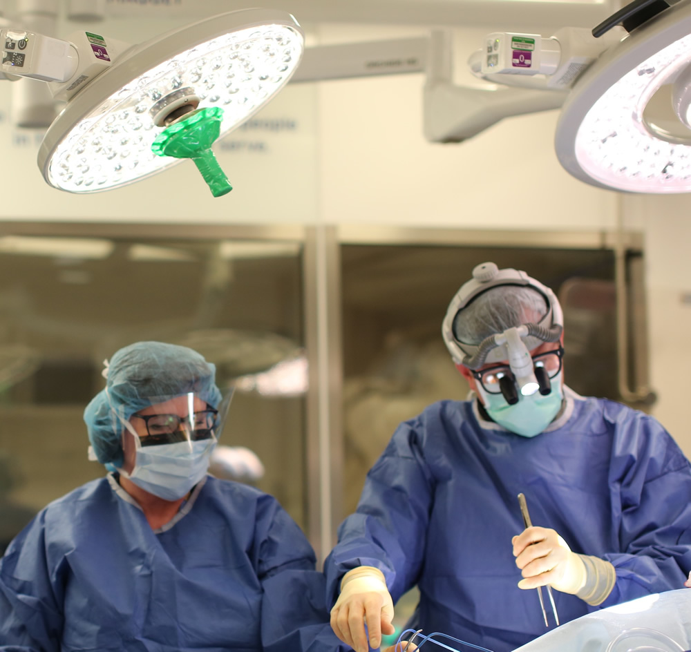 Surgeons performing cardiac procedure