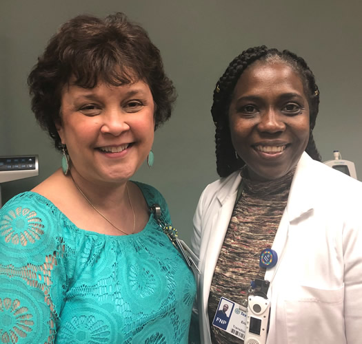 Program director Denice Black, left, and family nurse practitioner Erica Francis at the Texas Health Cleburne outpatient clinic.