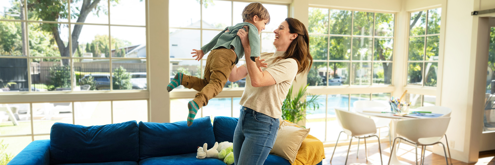 Mom and son playing